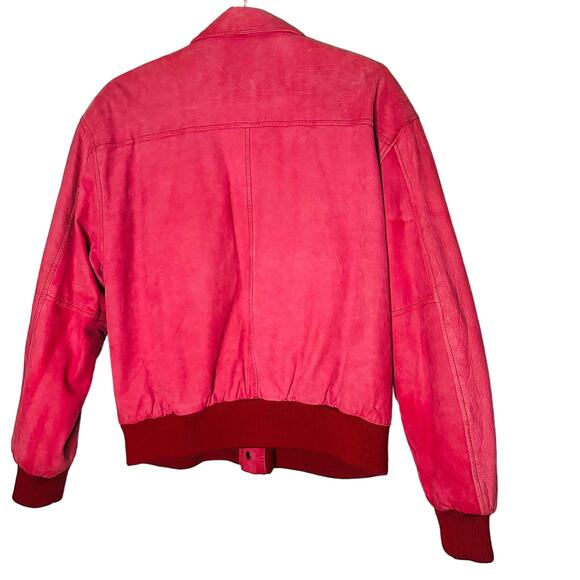 Vintage 80s Global Identity G-III Red Pink Leather Bomber Style Jacket Size M - Picture 2 of 12